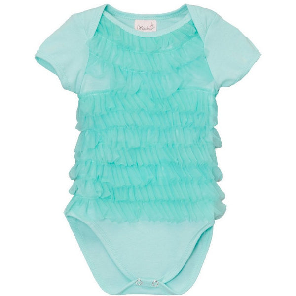 Baby Girls Green Chiffon Ruffles Short Sleeve Bodysuit 9-24M - SophiasStyle.com